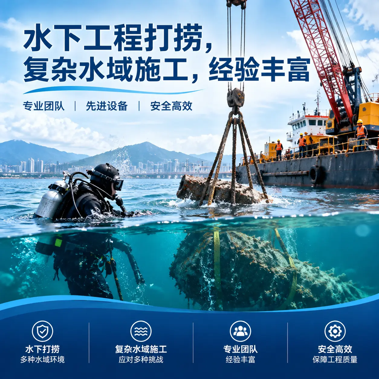 水下工程打捞，复杂水域施工，经验丰富秀山